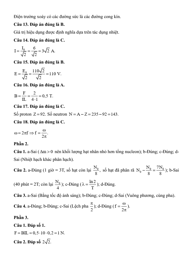 3 Đề thi Học kì 2 Vật Lí 12 Kết nối tri thức (cấu trúc mới, có đáp án)