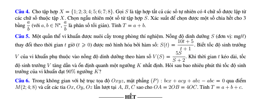 Đề khảo sát chất lượng Toán 12 Tháng 9 năm 2026-2027 trường THCS-THPT Nguyễn Khuyến & Lê Thánh Tông (Tp.HCM - Lần 2)
