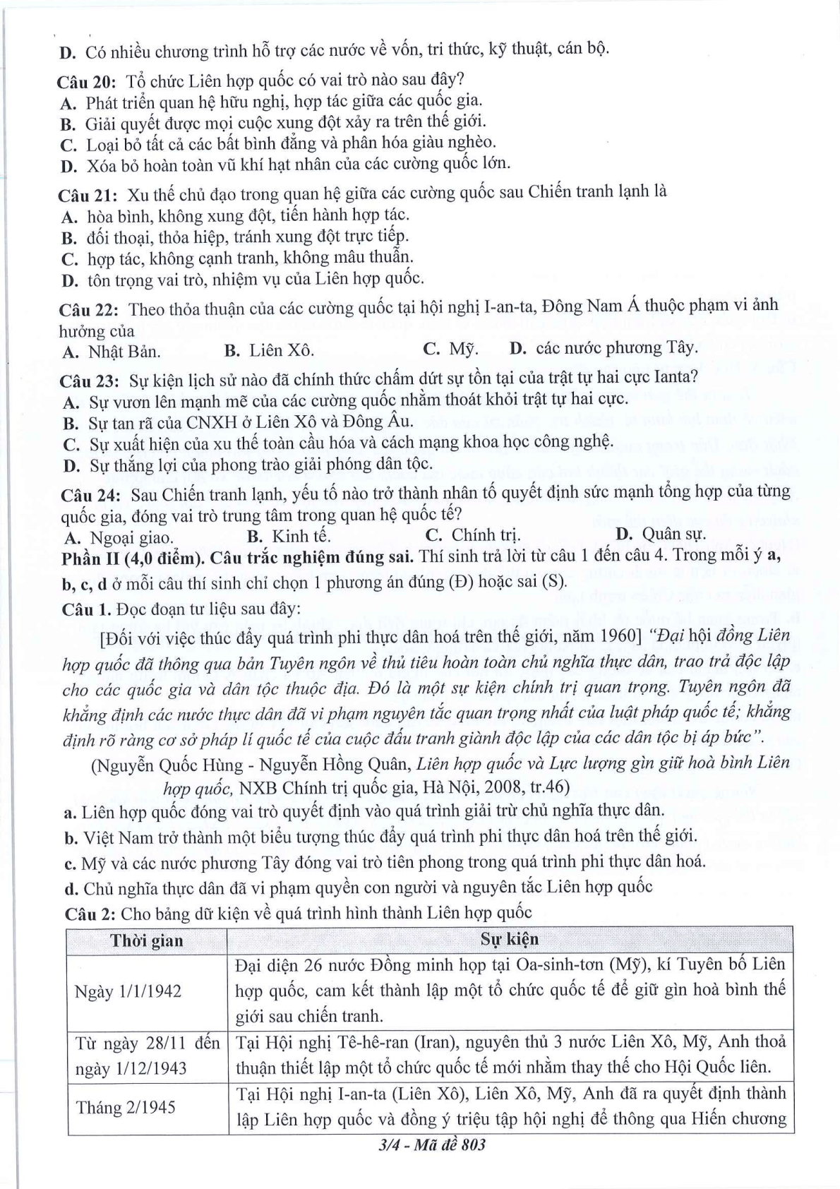 Đề thi Giữa kì 1 Lịch Sử 12 năm 2024-2025 trường THPT Dĩ An (Bình Dương)