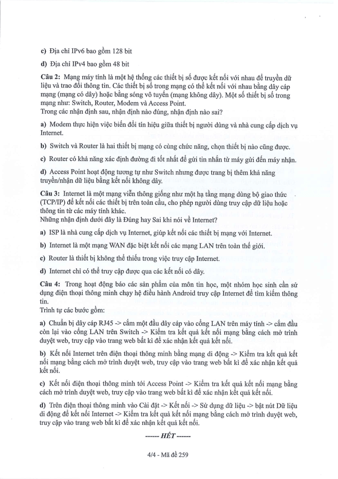 Đề thi Giữa kì 1 Tin học 12 năm 2024-2025 trường THPT Dĩ An (Bình Dương)