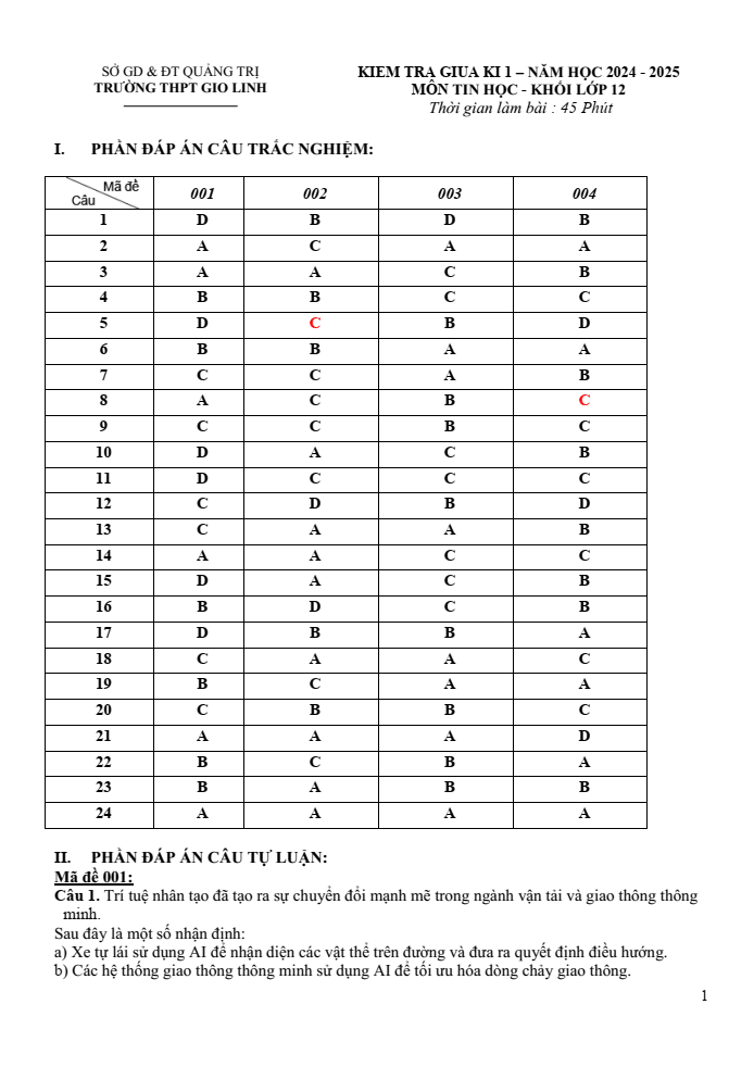 Đề thi Giữa kì 1 Tin học 12 năm 2024-2025 trường THPT Gio Linh (Quảng Trị)