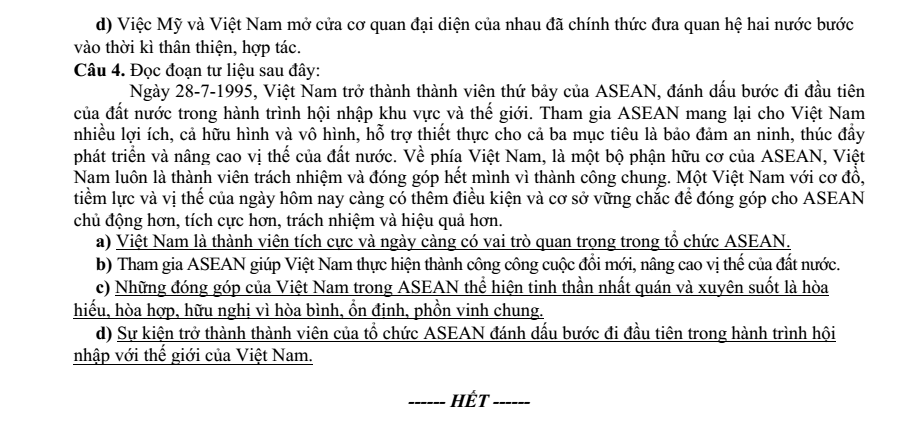 Đề thi Giữa kì 2 Lịch Sử 12 năm 2024-2025 trường THPT Bố Hạ (Bắc Giang)