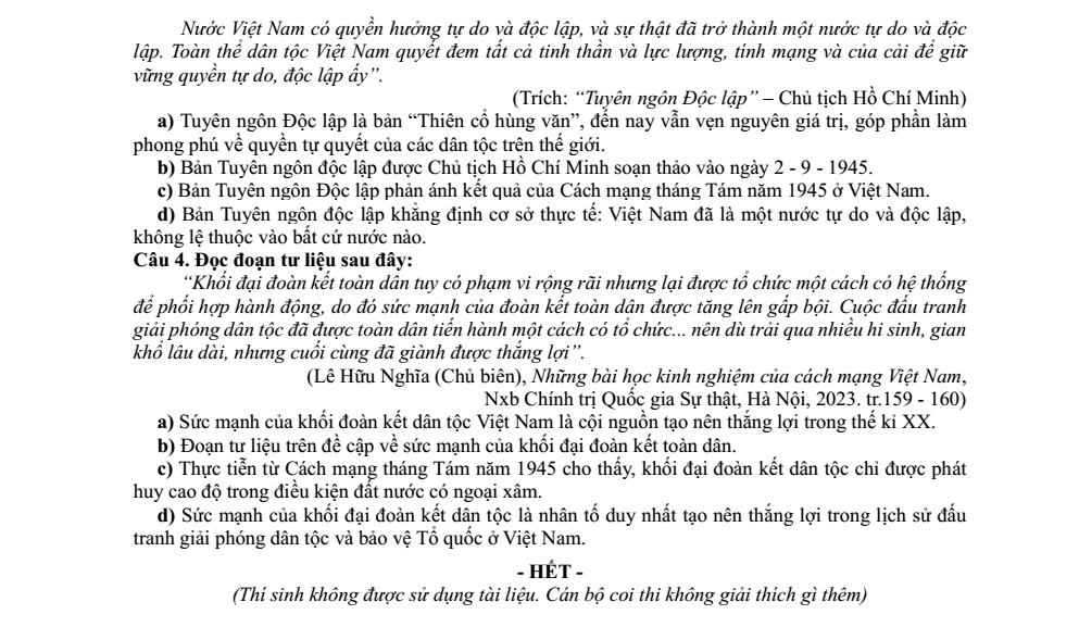 Đề thi Học kì 1 Lịch Sử 12 năm 2025-2026 trường THPT Bình Chiểu (TP. HCM)