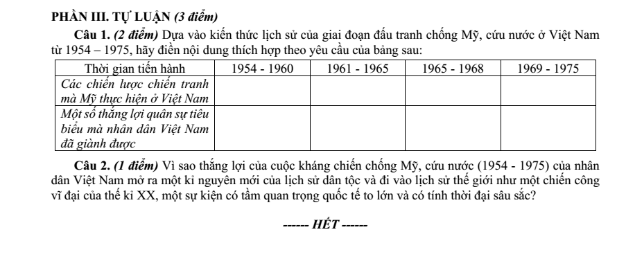 Đề thi Học kì 1 Lịch Sử 12 năm 2024-2025 trường THPT Hồ Nghinh (Quảng Nam)