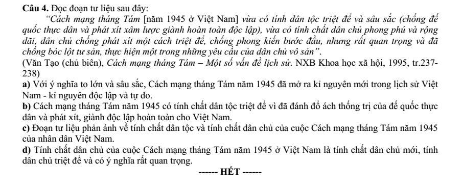Đề thi Học kì 1 Lịch Sử 12 năm 2024-2025 Sở Bắc Ninh