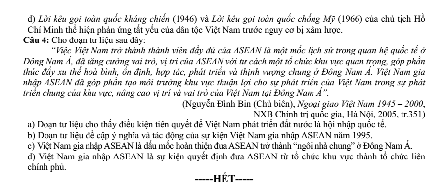 Đề thi Học kì 2 Lịch Sử 12 năm 2025-2026 Sở Bắc Ninh
