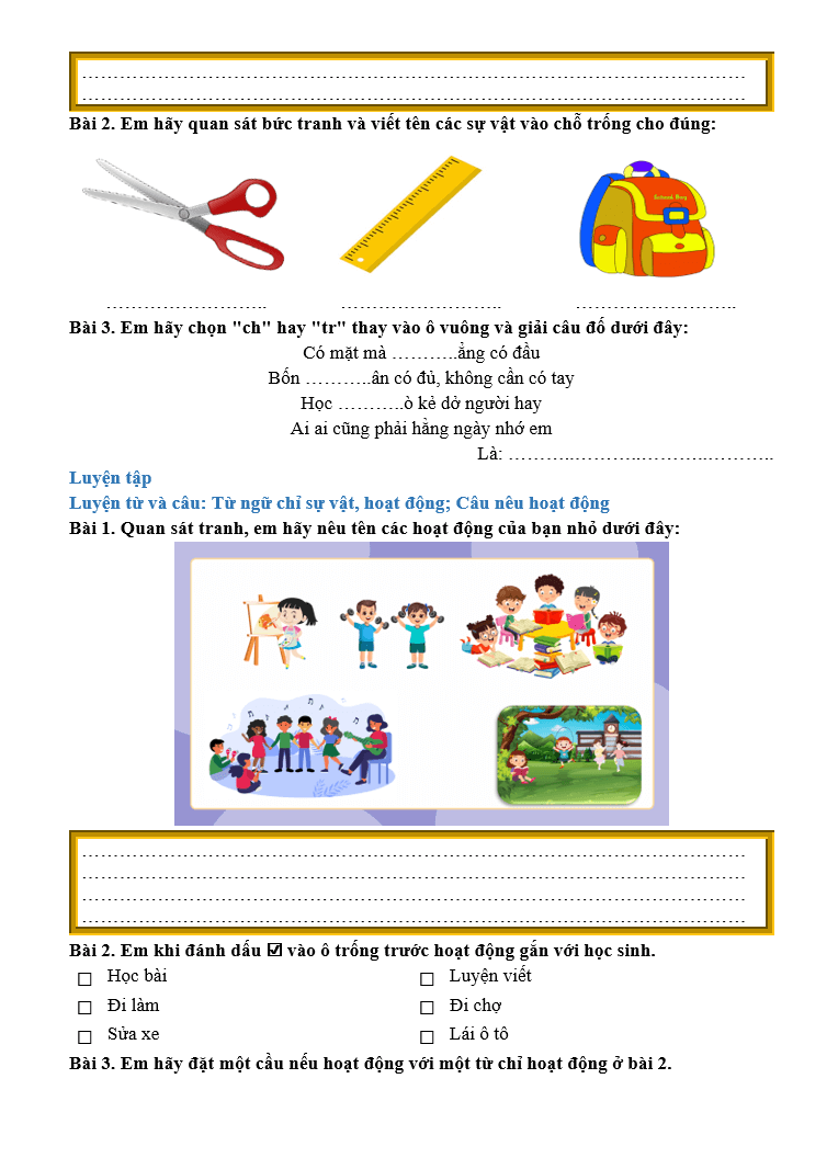 Bài tập hàng ngày Tiếng Việt lớp 2 Bài 10: Thời khóa biểu | Kết nối tri thức