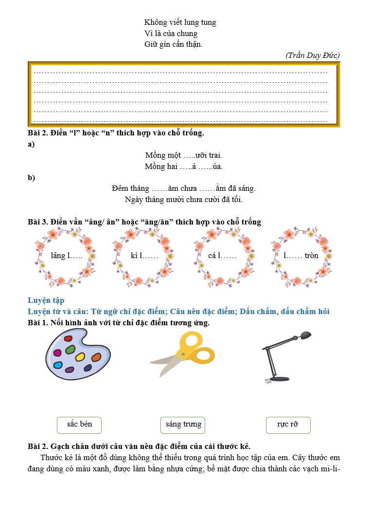 Bài tập hàng ngày Tiếng Việt lớp 2 Bài 16: Khi trang sách mở ra | Kết nối tri thức