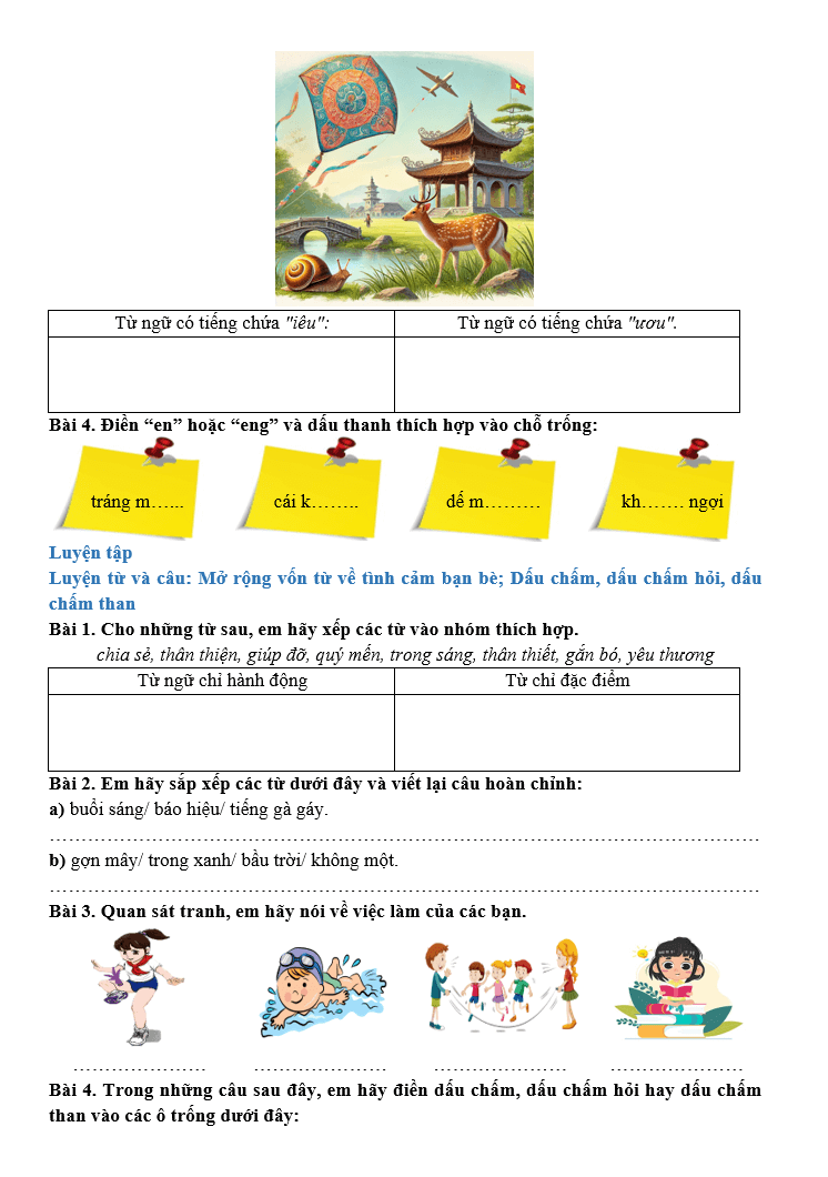 Bài tập hàng ngày Tiếng Việt lớp 2 Bài 18: Tớ nhớ cậu | Kết nối tri thức