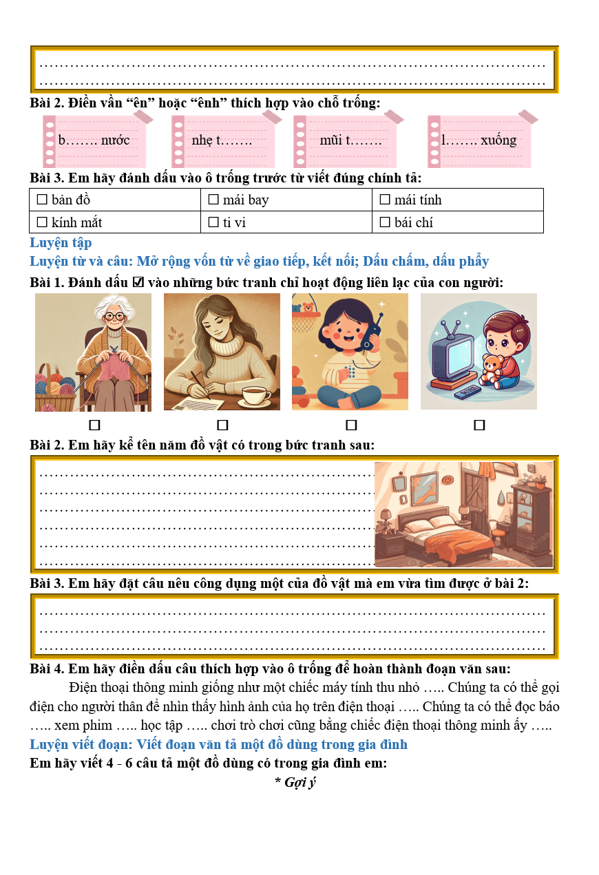 Bài tập hàng ngày Tiếng Việt lớp 2 Bài 20: Từ chú bồ câu đến in-tơ-nét | Kết nối tri thức