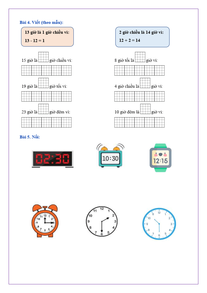 Bài tập hàng ngày Toán lớp 2 Bài 29: Ngày – giờ, giờ - phút | Kết nối tri thức
