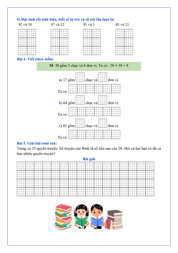 Bài tập hàng ngày Toán lớp 2 Bài 3: Các thành phần của phép cộng, phép trừ | Kết nối tri thức