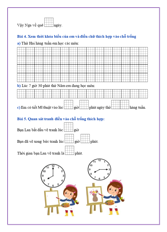Bài tập hàng ngày Toán lớp 2 Bài 31: Thực hành và trải nghiệm xem đồng hồ, xem lịch | Kết nối tri thức