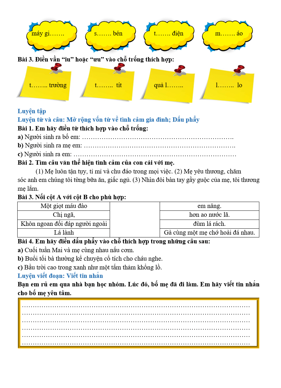 Bài tập hàng ngày Tiếng Việt lớp 2 Bài 32: Chơi chong chóng | Kết nối tri thức