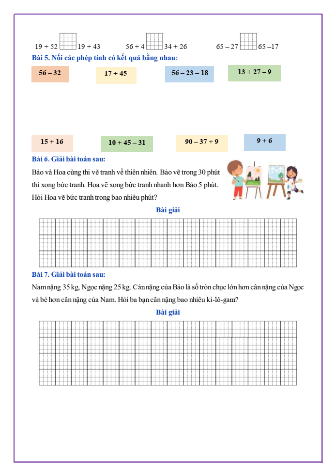 Bài tập hàng ngày Toán lớp 2 Bài 33: Ôn tập phép cộng, phép trừ trong phạm vi 20, 100 | Kết nối tri thức