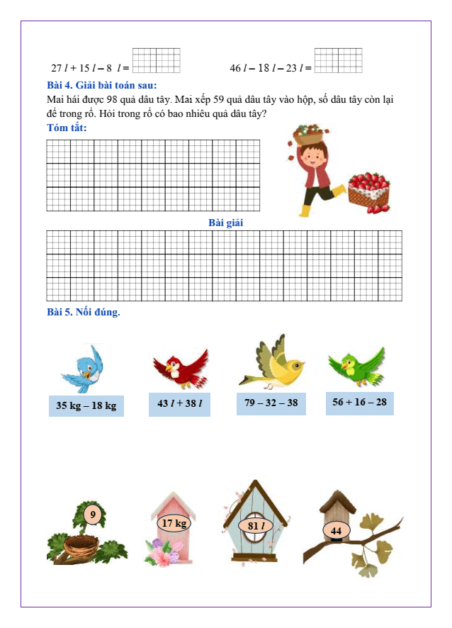 Bài tập hàng ngày Toán lớp 2 Bài 35: Ôn tập đo lường | Kết nối tri thức