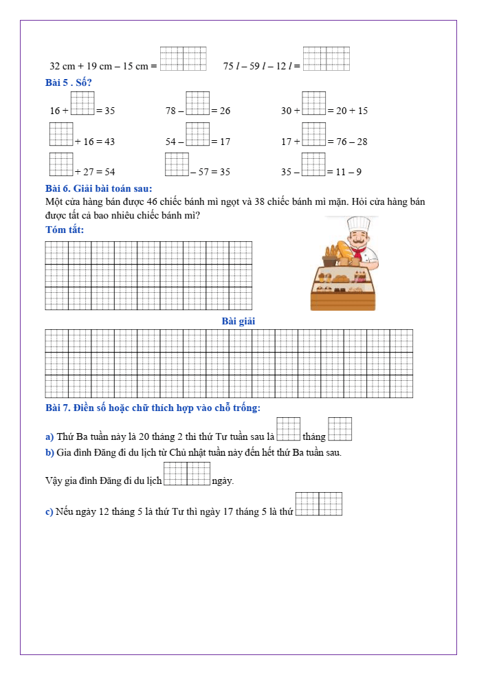Bài tập hàng ngày Toán lớp 2 Bài 36: Ôn tập chung | Kết nối tri thức
