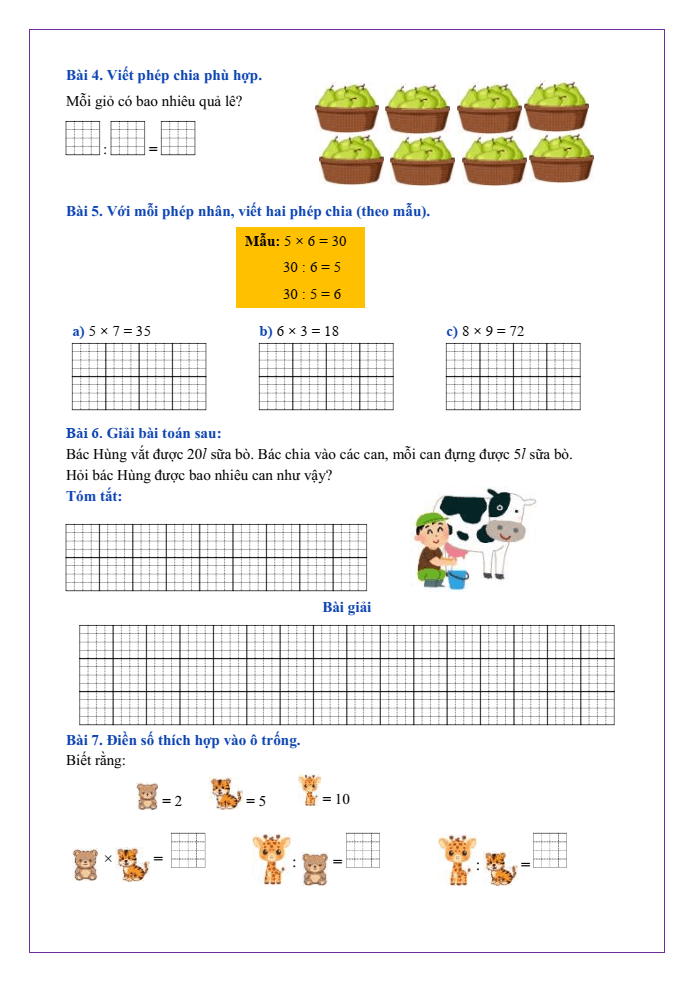 Bài tập hàng ngày Toán lớp 2 Bài 41: Phép chia | Kết nối tri thức