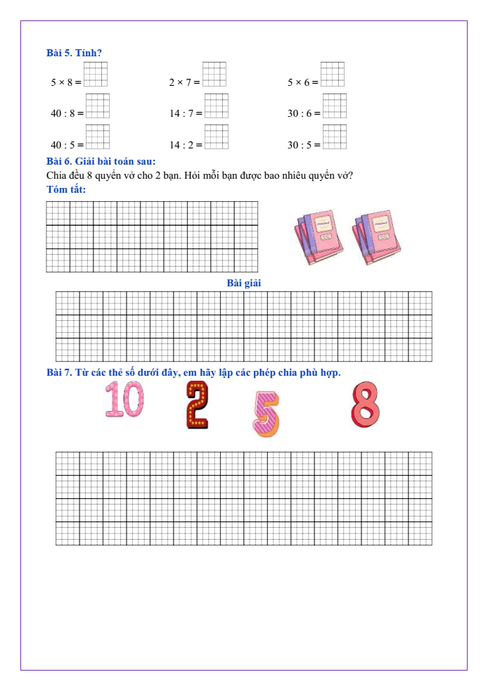 Bài tập hàng ngày Toán lớp 2 Bài 42: Số bị chia, số chia, thương | Kết nối tri thức