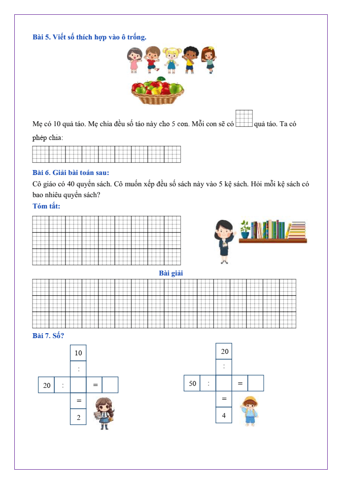 Bài tập hàng ngày Toán lớp 2 Bài 44: Bảng chia 5 | Kết nối tri thức