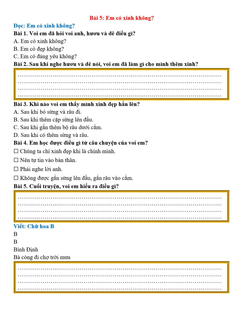 Bài tập hàng ngày Tiếng Việt lớp 2 Bài 5: Em có xinh không? | Kết nối tri thức