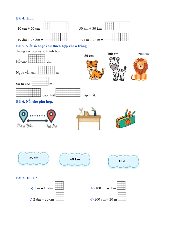 Bài tập hàng ngày Toán lớp 2 Bài 55: Đề-xi-mét. Mét. Ki-lô-mét | Kết nối tri thức