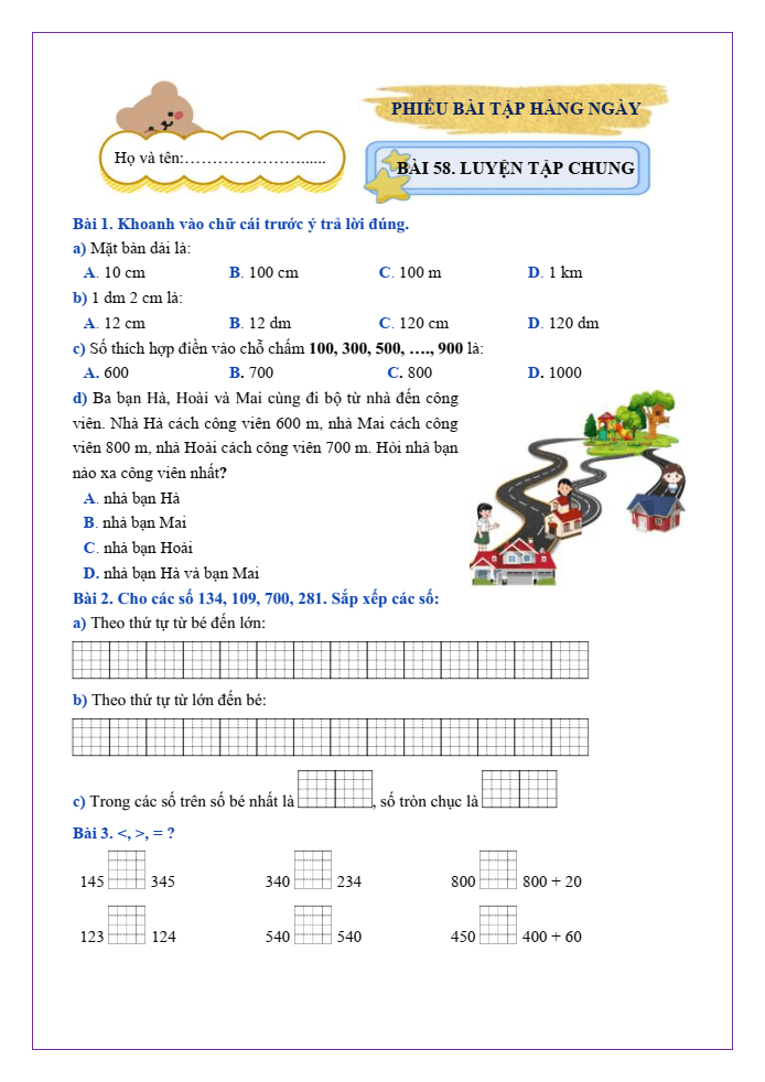 Bài tập hàng ngày Toán lớp 2 Bài 58: Luyện tập chung | Kết nối tri thức