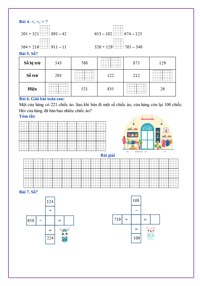 Bài tập hàng ngày Toán lớp 2 Bài 61: Phép trừ (không nhớ) trong phạm vi 1000 | Kết nối tri thức