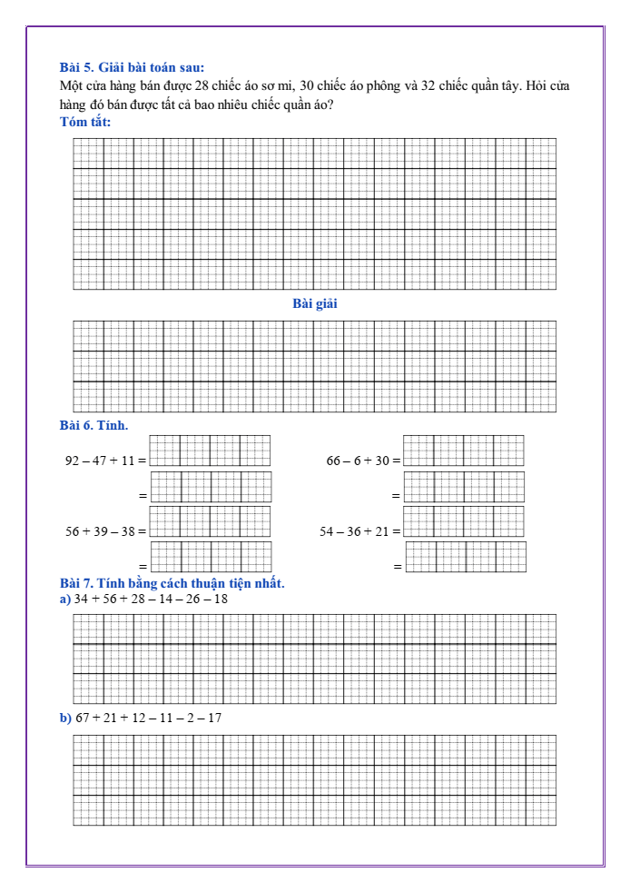 Bài tập hàng ngày Toán lớp 2 Bài 69: Ôn tập phép cộng, phép trừ trong phạm vi 100 | Kết nối tri thức
