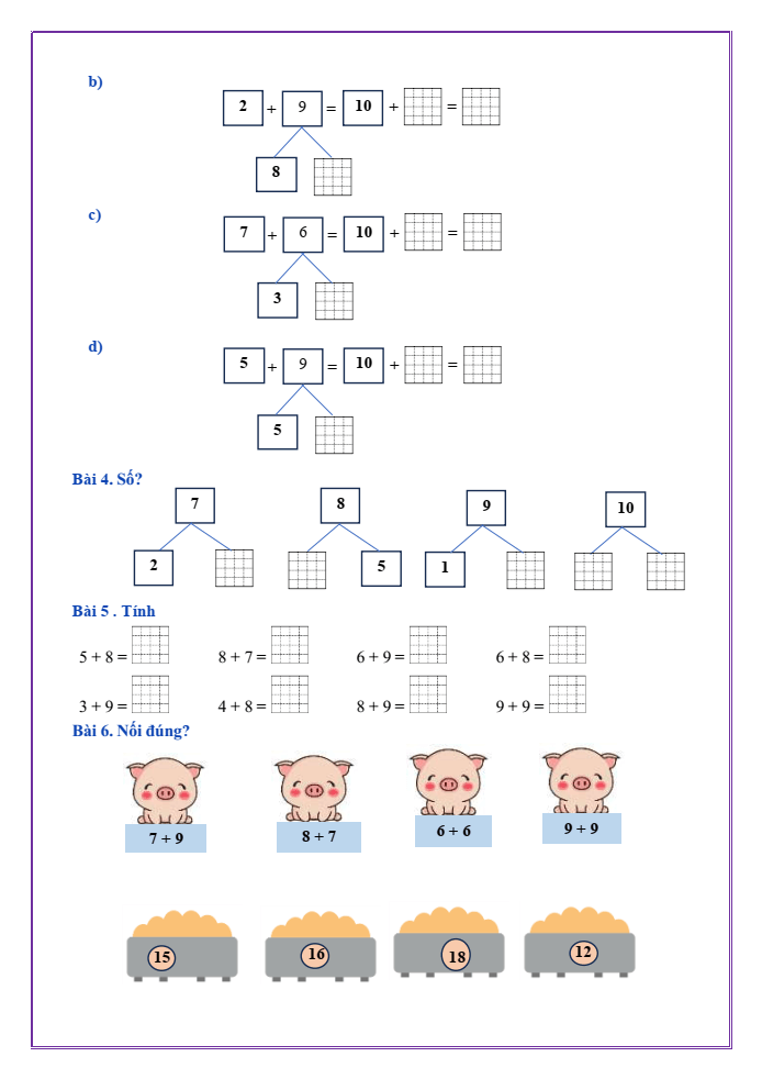 Bài tập hàng ngày Toán lớp 2 Bài 7: Phép cộng (qua 10) trong phạm vi 20 | Kết nối tri thức