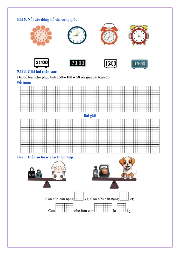 Bài tập hàng ngày Toán lớp 2 Bài 73: Ôn tập đo lường | Kết nối tri thức
