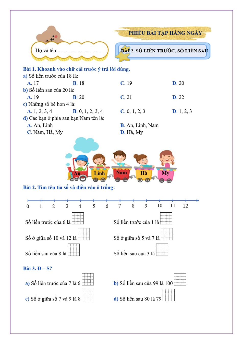 Bài tập hàng ngày Toán lớp 2 Kết nối tri thức Học kì 1 (có lời giải)