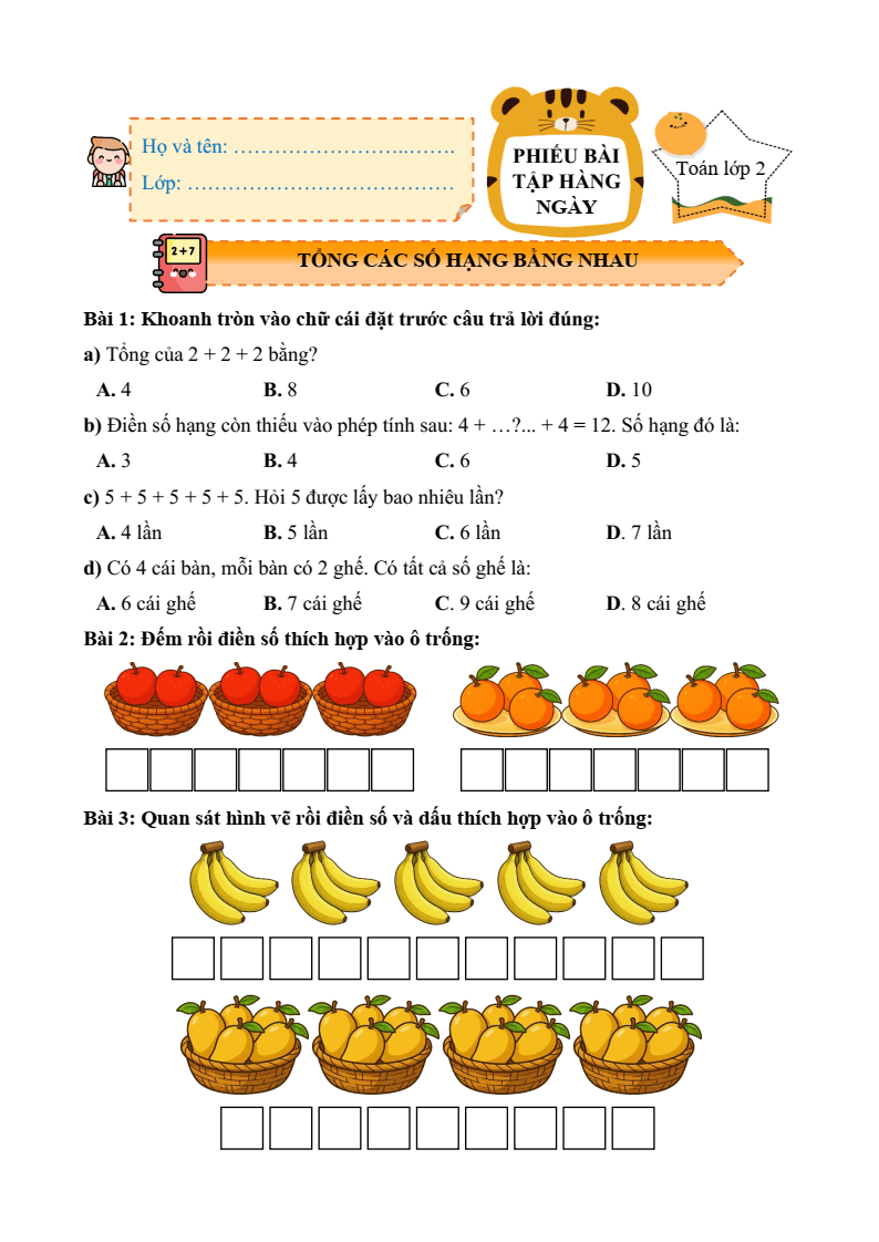 Bài tập hàng ngày Toán lớp 2 Chân trời sáng tạo Học kì 2 (có lời giải)