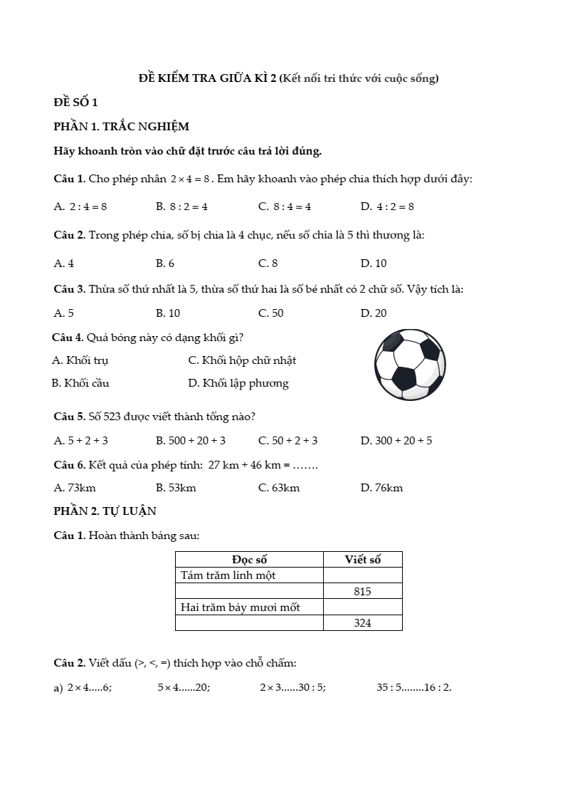 20+ Đề thi Toán lớp 2 Giữa kì 2 Kết nối tri thức 2026 (tải nhiều)