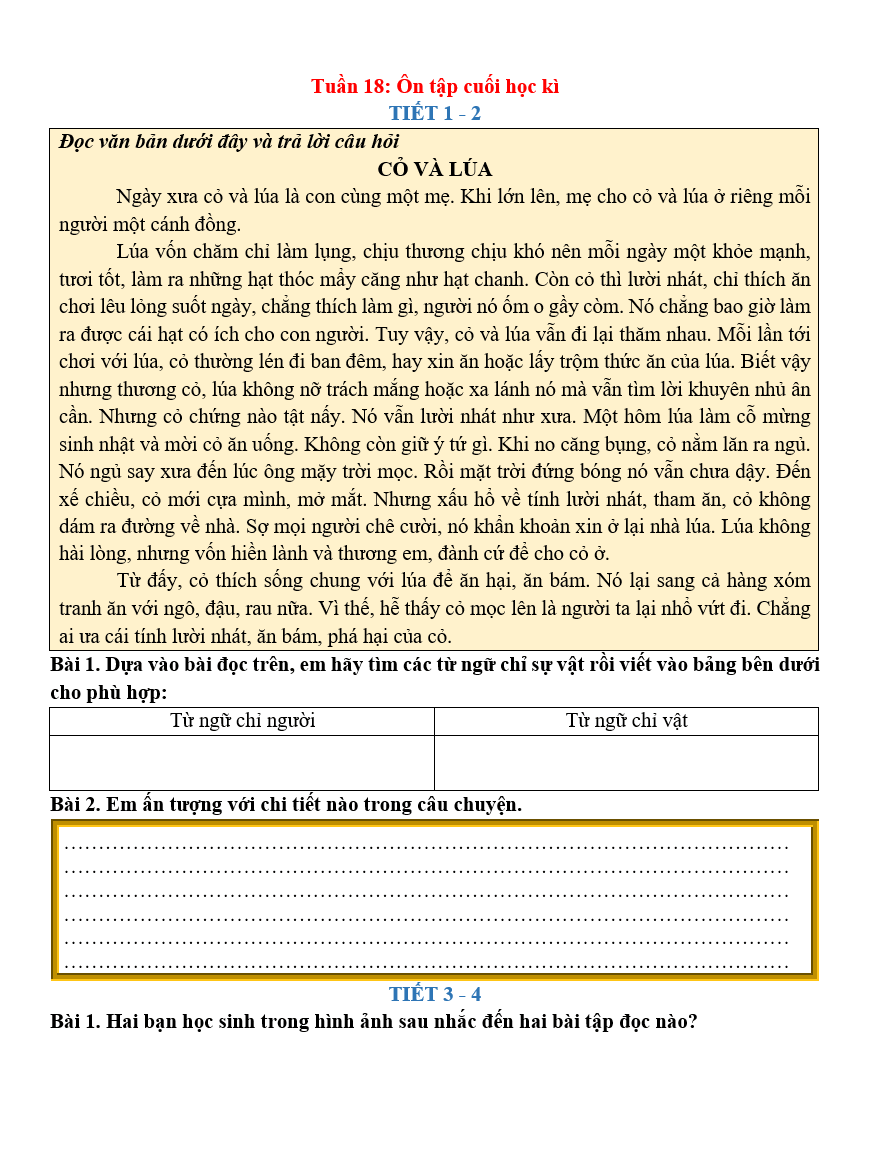 Bài tập hàng ngày Tiếng Việt lớp 2 Ôn tập và đánh giá cuối học kì 1 | Kết nối tri thức
