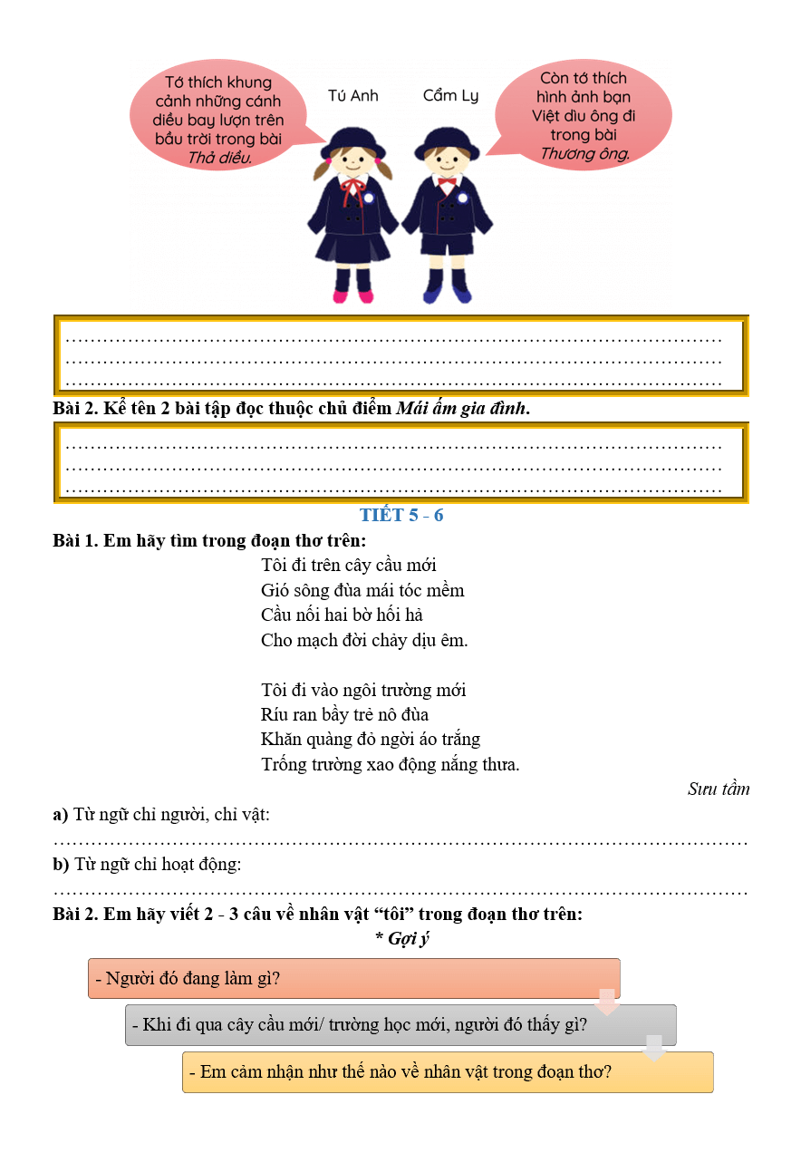 Bài tập hàng ngày Tiếng Việt lớp 2 Ôn tập và đánh giá cuối học kì 1 | Kết nối tri thức