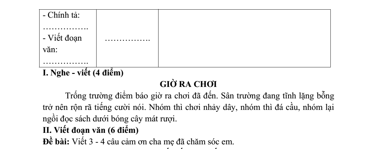 Đề thi Học kì 1 Tiếng Việt lớp 2 năm 2023-2024 trường Tiểu học An Tường (Tuyên Quang)