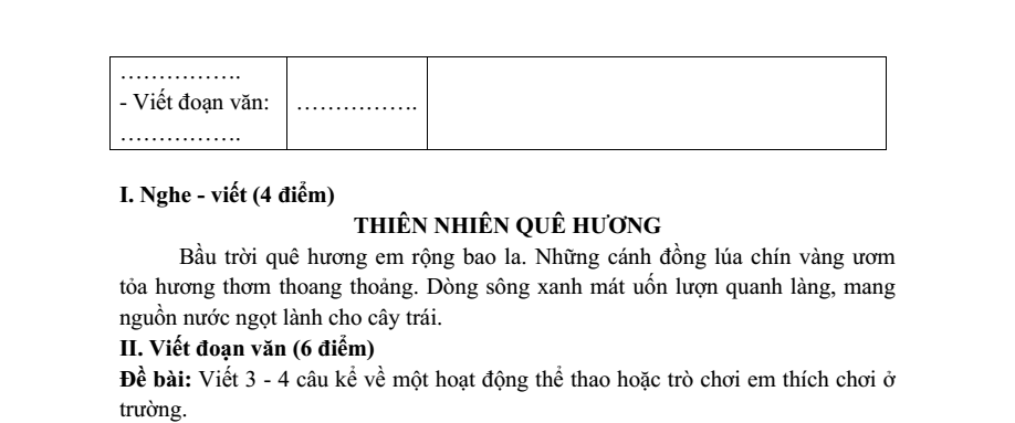 Đề thi Học kì 1 Tiếng Việt lớp 2 năm 2023-2024 trường Tiểu học Bình Thuận