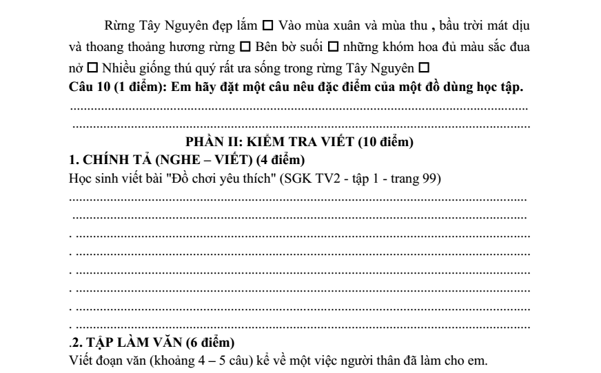 Đề thi Học kì 1 Tiếng Việt lớp 2 năm 2025-2026 trường Tiểu học Đoàn Lập (Hải Phòng)