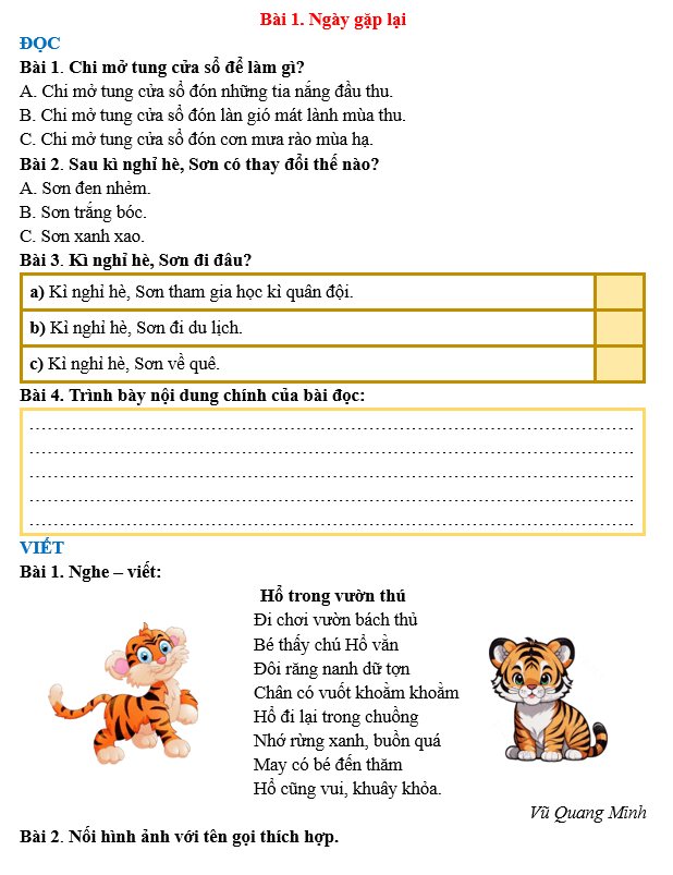 Bài tập hàng ngày Tiếng Việt lớp 3 Bài 1: Ngày gặp lại | Kết nối tri thức