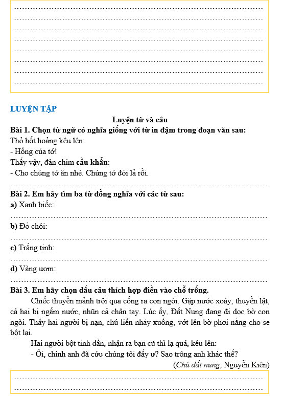 Bài tập hàng ngày Tiếng Việt lớp 3 Bài 10: Quả hồng của thỏ con | Kết nối tri thức