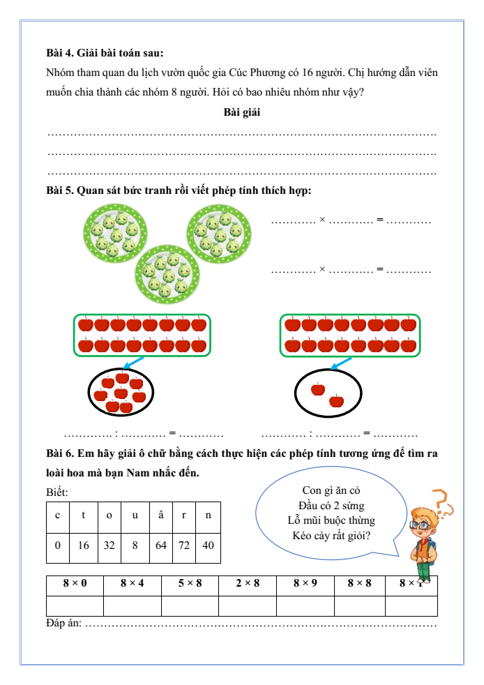 Bài tập hàng ngày Toán lớp 3 Bài 11: Bảng nhân 8, bảng chia 8 | Kết nối tri thức