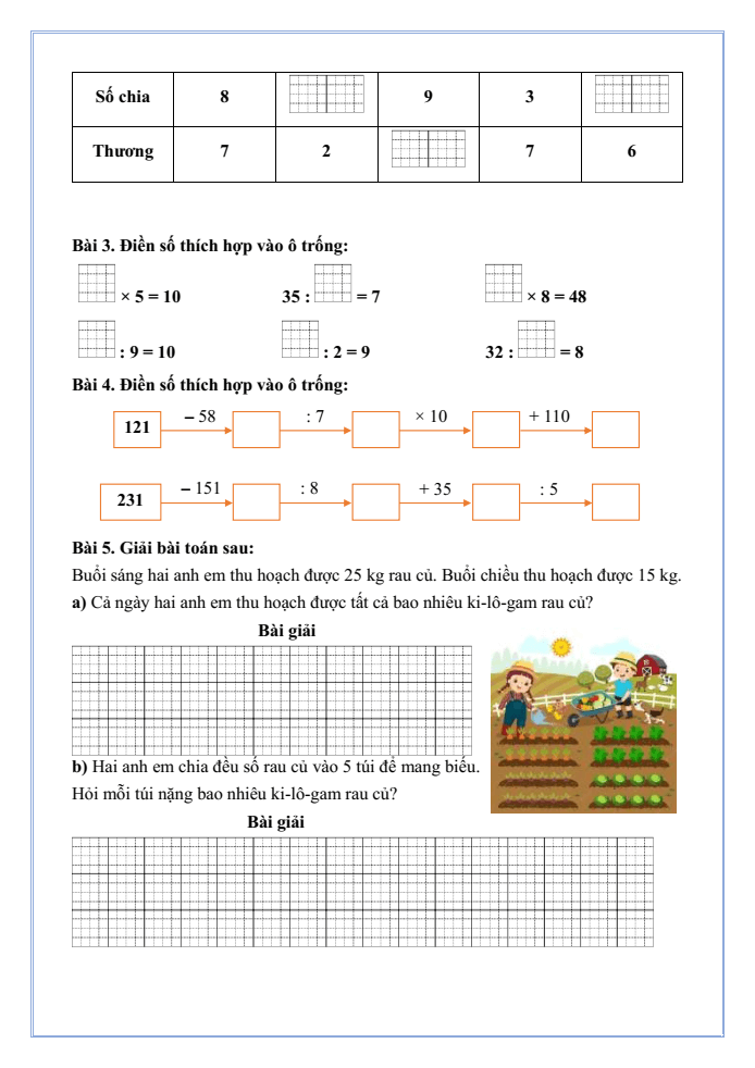 Bài tập hàng ngày Toán lớp 3 Bài 13: Tìm thành phần trong phép nhân, phép chia | Kết nối tri thức