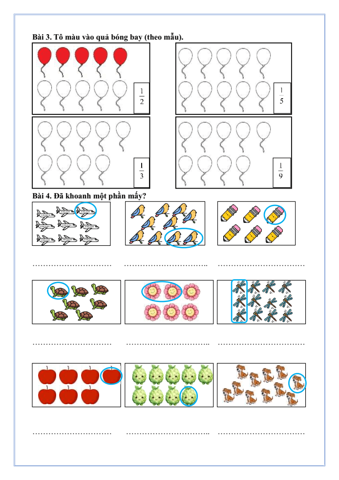Bài tập hàng ngày Toán lớp 3 Bài 14: Một phần mấy | Kết nối tri thức