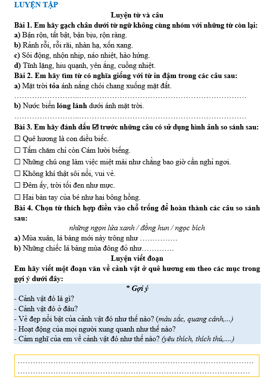 Bài tập hàng ngày Tiếng Việt lớp 3 Bài 18: Núi quê tôi | Kết nối tri thức