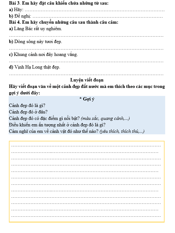 Bài tập hàng ngày Tiếng Việt lớp 3 Bài 20: Tiếng nước mình | Kết nối tri thức