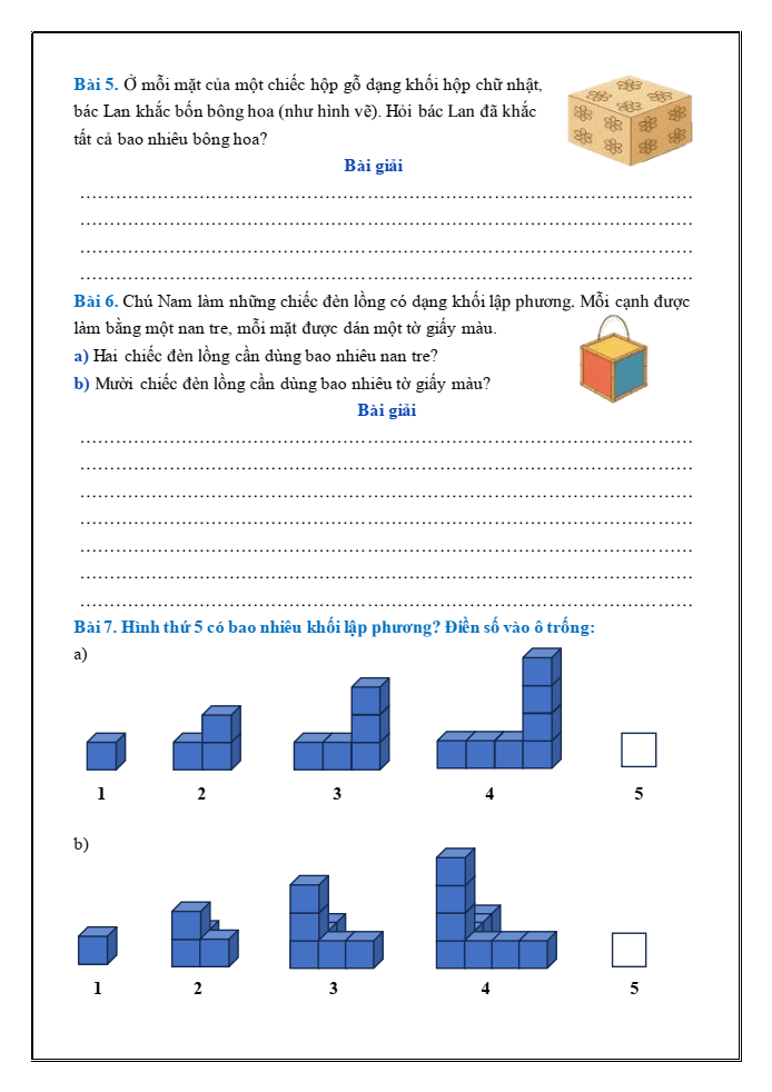 Bài tập hàng ngày Toán lớp 3 Bài 21: Khối lập phương, khối hộp chữ nhật | Kết nối tri thức