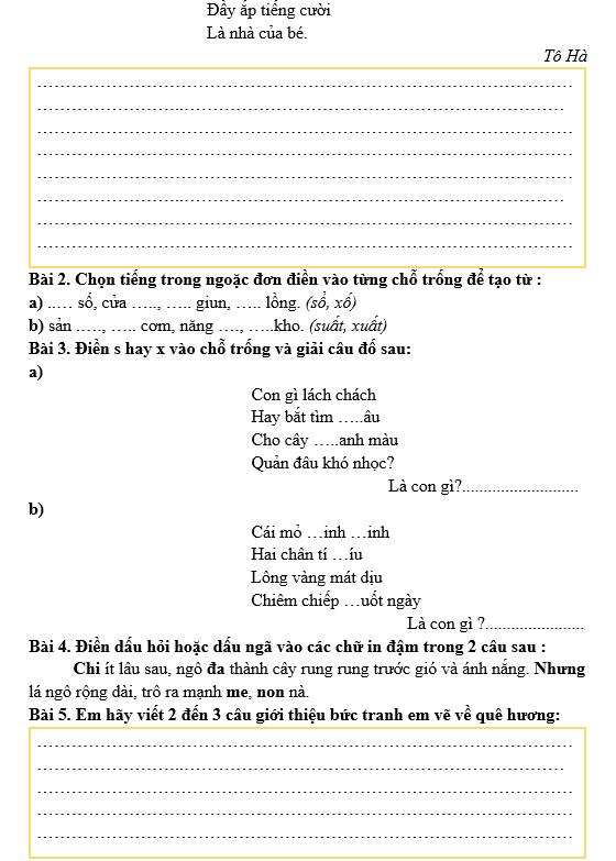 Bài tập hàng ngày Tiếng Việt lớp 3 Bài 21: Nhà rông | Kết nối tri thức