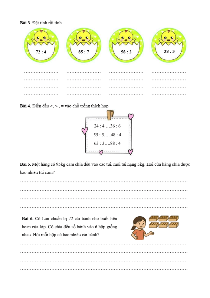 Bài tập hàng ngày Toán lớp 3 Bài 26: Chia số có hai chữ số cho số có một chữ số | Kết nối tri thức