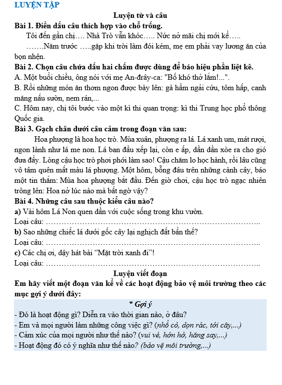 Bài tập hàng ngày Tiếng Việt lớp 3 Bài 28: Những điều nhỏ tớ làm cho Trái Đất | Kết nối tri thức